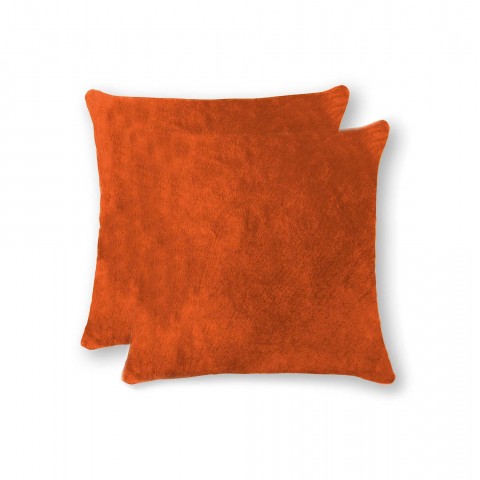 Throw Pillows| HomeRoots Josephine 2-Piece 18-in x 18-in Orange Cowhide Indoor Decorative Pillow - ZY20661