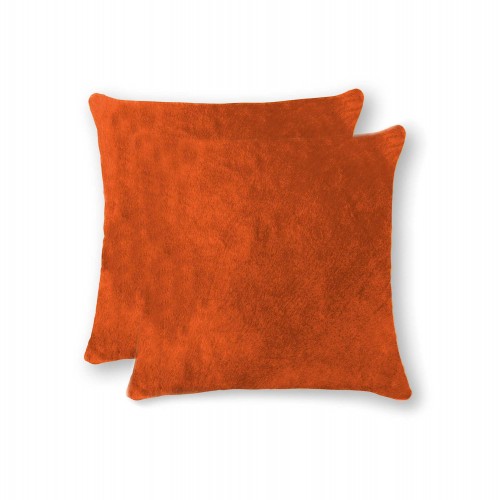 Throw Pillows| HomeRoots Josephine 2-Piece 18-in x 18-in Orange Cowhide Indoor Decorative Pillow - ZY20661