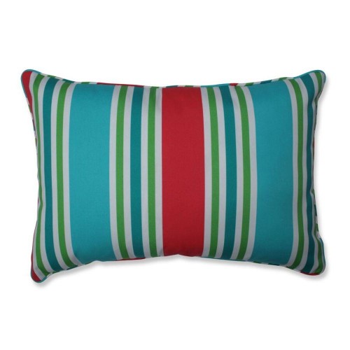 Throw Pillows| Pillow Perfect Aruba Stripe Turq/Coral 2-Piece 16-1/2-in x 24-1/2-in Blue Cotton Indoor Decorative Pillow - IM98563