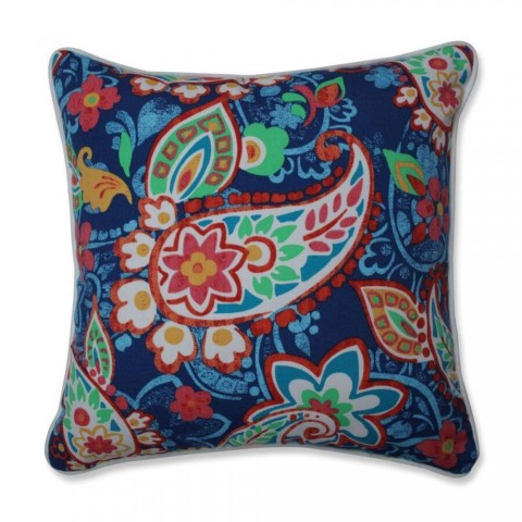Throw Pillows| Pillow Perfect Paisley Party Blue 2-Piece 16-1/2-in x 16-1/2-in Blue Cotton Indoor Decorative Pillow - QT80571