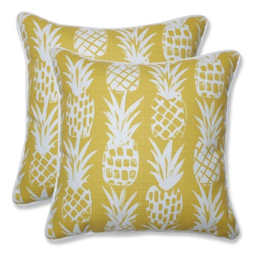 Throw Pillows| Pillow Perfect Pineapple 2-Piece 16-1/2-in x 16-1/2-in Yellow Cotton Indoor Decorative Pillow - VN41625