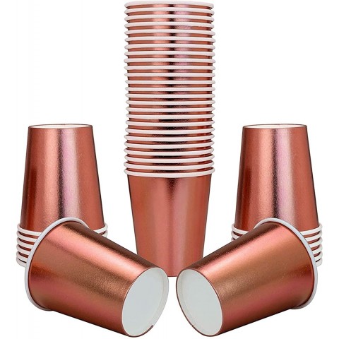 100 Pieces 9 oz Disposable Cup Rose Gold Paper Cup Party Tableware Set for wedding Thanksgiving Christmas Party Color : Rose gold