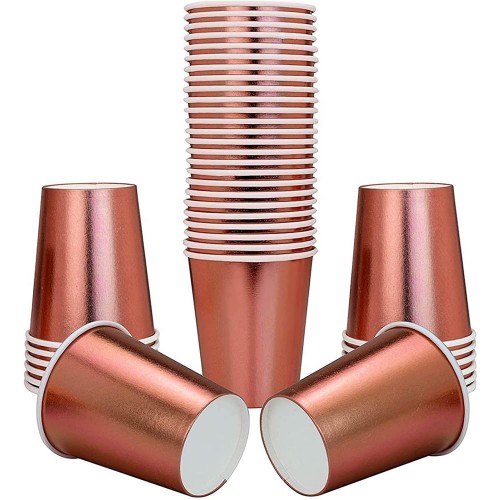 100 Pieces 9 oz Disposable Cup Rose Gold Paper Cup Party Tableware Set for wedding Thanksgiving Christmas Party Color : Rose gold