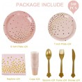 168pcs Pink Gold Party Supplies Disposable Tableware Paper Dinnerware Paper Plates Cutlery Napkins Cups Cutlery Spoons Forks Knives for Wedding Girl birthday party Baby Shower Serves 24