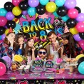 176 Pieces 80's Party Supplies Retro 1980s Theme Decorations Back to The 80s Backdrop Banner Funky Table Cover Tableware Balloons Sets for Hip Pop Birthday Party Bundle Serves 16 Guests