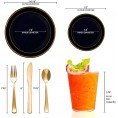 360 Piece Elegant Disposable Plastic Dinnerware Set for 60 Guests Fancy Gold Rimmed Black Dinner Plates Appetizer Plates Cutlery Set & Party Cups For Wedding Easter Birthday & All Occasions