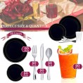 360 Piece Elegant Disposable Plastic Dinnerware Set for 60 Guests Fancy Silver Rimmed Black Dinner Plates Dessert Plates Cutlery Set & Party Cups For Wedding Easter Birthday & All Occasions