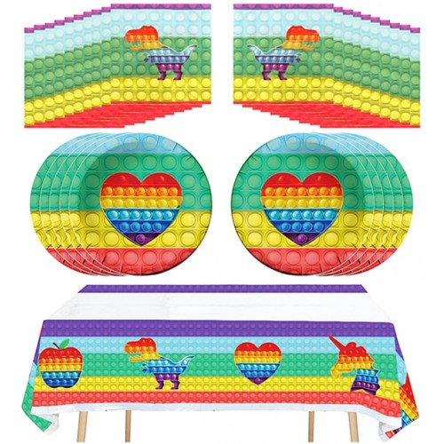 41pcs Pop Push Party Supplies Include 20 Plates 20 Napkins and 1 Tablecloth for the Pop Push Birthday Party Decoration Pop Push Bubbles Party Supplies