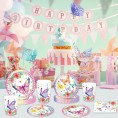 44 Pieces Butterfly Flower Party Supplies Tableware Set Includes Plates Napkins Cups Serves 8 Guests for Birthday Decorations