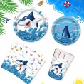 68 PCS Shark Party Supplies Tableware Set for Theme Baby Birthday Decorations Serves 16 Guests Includes Plates Napkins Cups