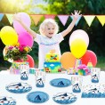 68 PCS Shark Party Supplies Tableware Set for Theme Baby Birthday Decorations Serves 16 Guests Includes Plates Napkins Cups