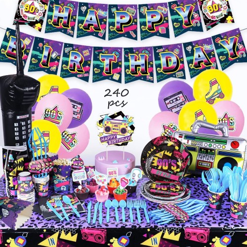 90s Theme Party Decorations for Adults Hip Hop 90s Tableware Set Serves 20 Guests 240 Pieces