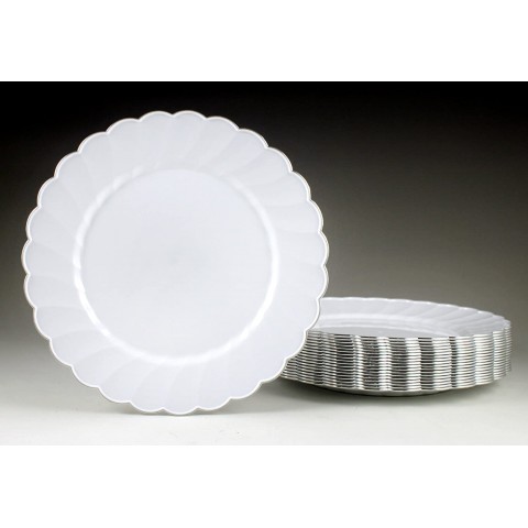 Amscan Party Tableware Scalloped Plate W  Metal Trim Party Supplies White 7 1 2" 20ct