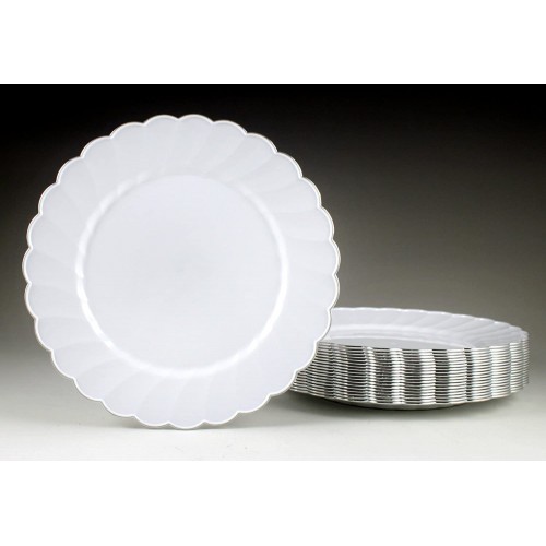 Amscan Party Tableware Scalloped Plate W  Metal Trim Party Supplies White 7 1 2" 20ct