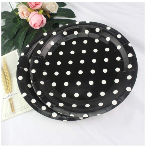 Black Polka Dot Paper Plates 36pcs 9inch Round Party Plates for Dessert Cakes Fruits