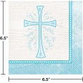 Blue Cross Devotion Religious Party Supplies Disposable Tableware Kit Communion Baptism Bundle Includes Plates Napkins and Table Cover for 16 Guests 65 Pieces
