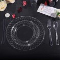 BUCLA 20Guest Clear Plastic Plates With Clear Plastic Cutlery-Clear Plastic Tableware Include 20Dinner Plates 20Dessert Plates 20Clear Cups 20Clear Disposable Silverware-Ideal For Parties& Weddings