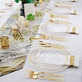 BZGWECD 175 Pieces of Disposable Party Tableware Transparent Golden Plastic Tray Set for Wedding Party Holiday Event Decoration Color : Gold Edge 175pcs