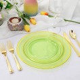 BZGWECD 50 Pcs Disposable Tableware Transparent Green Blue Plastic Tray with Golden Plastic Tableware Birthday Mixed Party Decorations Color : Green 50pcs