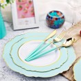 BZGWECD 50Pcs Disposable Party Tableware Set Plastic Tray with Utensils Suitable for 10 Guests for Bridal Shower Parties Birthdays Weddings Color : Green 50pcs