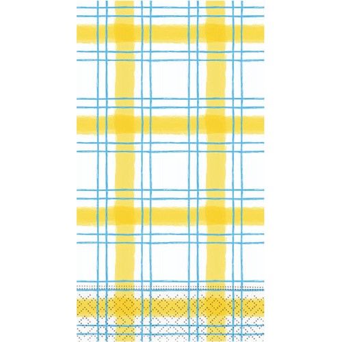 Colorful Yellow and Blue Plaid 3-Ply Paper Guest Towels 30 Count | Kitchen or Bathroom Décor or Party Tableware | Cheerful Plaid Design