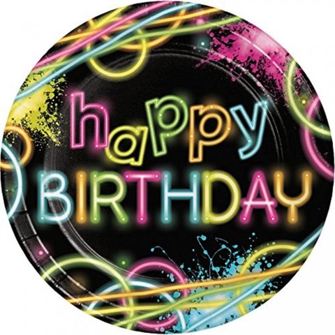 Creative Converting Birthday Pcs 8-Count Sturdy Style 8.75-Inch Round Paper Glow Party Large Plates