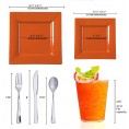 Disposable Plastic Dinnerware Wedding Value Set for 120 Guests Fancy Square Burnt Orange Dinner Plates Dessert Plates Silver Cutlery Set & Cups For Thanksgiving Birthday Party & Other Occasions