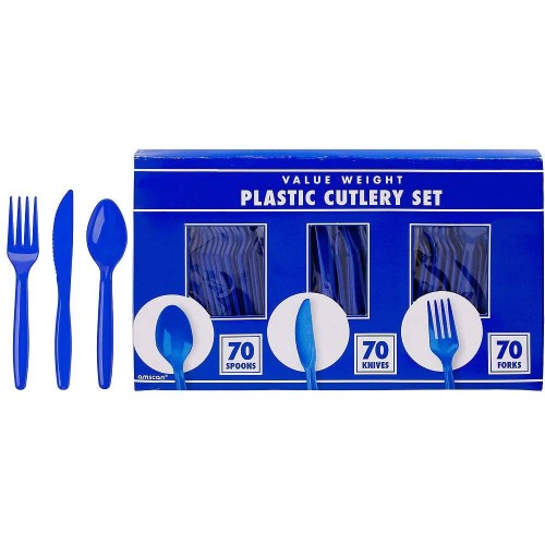 ELEGANI Blue Color Theme Tableware for Special Occasions Wedding Parties Birthdays and Graduation; Big Party Pack Royal Blue Value Plastic Cutlery Set 210ct