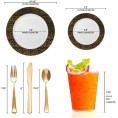 Elegant Disposable Plastic Dinnerware Set for 120 Guests Fancy White with Black & Gold Mosaic Dinner Plates Dessert Salad Plates Silverware Set & Cups For Wedding Birthday Party & All Occasions