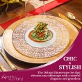 Elegant Disposable Plastic Dinnerware Set for 120 Guests Fancy White with Pink & Gold Mosaic Dinner Plates Dessert Salad Plates Silverware Set & Cups For Wedding Birthday Party & All Occasions