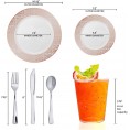Elegant Disposable Plastic Dinnerware Set for 120 Guests Fancy White with Pink & Silver Mosaic Dinner Plates Dessert Salad Plates Silverware Set & Cups For Wedding Birthday Party & All Occasions