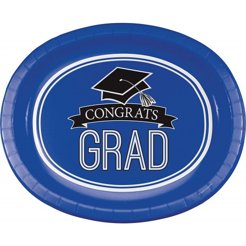 Graduation School Spirit Blue Oval Plates 24 ct