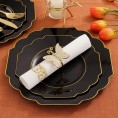 Hioasis 140pcs Clear Black Plastic Plates with Gold Plastic Silverware Served for 20Guests include 20Dinner Plates,20Dessert Plates,20Knives,20Forks,20Spoons,20Cups,20Napkins for Weddings & Parties