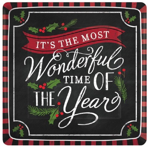 "It's The Most Wonderful Time of The Year" Christmas Square Plates | Party Tableware | 216 Ct