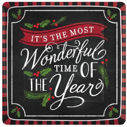 "It's The Most Wonderful Time of The Year" Christmas Square Plates | Party Tableware | 216 Ct