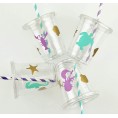 Mermaid Cups 12 Set Plastic Lids Straws Birthday Party Supplies Baby Shower