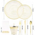 Nervure 140PCS Gold Glitter Plastic Plates Gold Plastic Silverware with Glitter Handle Include 20 Dinner Plates 20Dessert Plates 20Knives 20Forks 20Spoons 20Nakpins 20 Cups for Wedding & Party