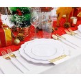 Nervure 140pcs Scalloped Gold Plastic Plates & Gold Plastic Silverware with White Handle :40 Plates 20 Cups 20 Forks 20 Knives 20 Spoons 20 Napkins Perfect for Parties & Weddings