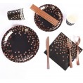 OUGOLD Black and Rose Gold Paper Plate Services 25 Rose Gold Party Supplies Cups Napkins Knives Forks Spoons for Wedding Bridal Shower Birthday Party Decorations