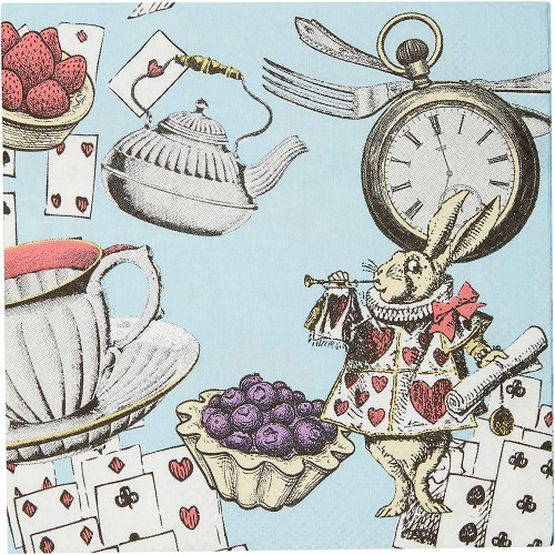 Pack of 20 Blue Alice in Wonderland Cocktail Napkins | Disposable Tableware Home Recyclable | Party Supplies For Mad Hatter Tea Party Birthday Afternoon Teas Mother's Day Baby Shower Decoupage