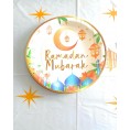 Ramadan Mubarak paper plates 89pcs tableware set,includes 16pieces of 9-inch tableware plates,16pieces of 7-inch dessert plates,16pieces of 9-ounce cold drink cups 40 napkins and 1tablecloth