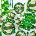 St Patrick's Day Tableware Set Party Supplies Shamrock Paper Plates Decorations Green Clover Dishes Irish-Themed Event Disposable Plates Luck Party Decor Plates Cups Tablecloth