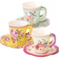 Talking Tables Pack of 24 Vintage Floral Cup & Saucer Afternoon Tea Set | Truly Scrumptious Disposable Tableware for Birthday or Garden Party Baby Shower Wedding TS6-CUPSET-VINTAGE24
