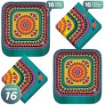 Teal Fiesta Party Dinner Plates and Napkins For Cinco De Mayo or Summer Parties Serves 16
