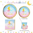 Twinkle Twinkle Little Star Gender Reveal Plate Set for 25 Guests 125Pieces of Paper Plates and Napkins Cups Straws Disposable Plate Set for Theme Party Baby Shower Gender Reveal Decorations