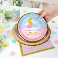 Twinkle Twinkle Little Star Gender Reveal Plate Set for 25 Guests 125Pieces of Paper Plates and Napkins Cups Straws Disposable Plate Set for Theme Party Baby Shower Gender Reveal Decorations