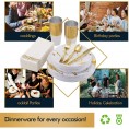 vplus 175PCS Gold Marbling Plastic Dinnerware .Halloween Disposable Dinnerware Sets Include 25 Dinner Plates,25 Dessert Plates,25 Forks,25 Knives,25 Spoons,25 Cups,25 Napkins White Gold