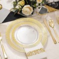 YOUBET 20Guest Clear Plastic Plates with Gold -Gold Plastic Silverware-Gold Disposable Cups-include 20 Dinner Plates 20 Salad Plates 40 Forks 20 Knives 20 Spoons &20Plastic Cups