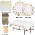 YUNRUI-SS 81 Pieces Of Platinum Tableware Set White And Gold Party Supplies Party Dinner Plate Tableware Cup Napkin Fork Tablecloth Golden Polka Dot White Paper Plate