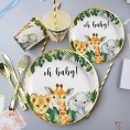 Yuzioey Safari Baby Shower Decorations Jungle Animals Baby Shower Party Supplies Tableware Serves 24 Gold Foil Paper Plates Napkins Cups